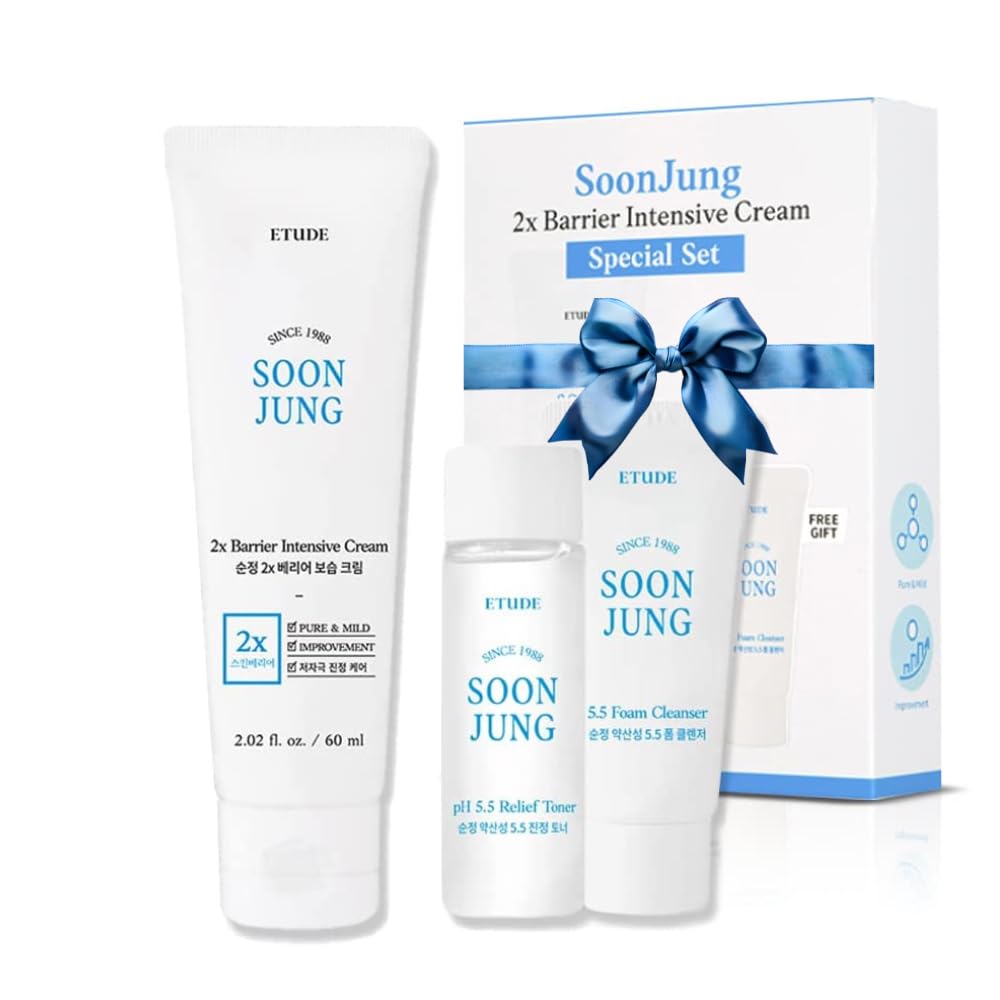 ETUDE SoonJung 2x Intensive Cream for Barrier Repair, Rich Moist, Madecassoside & Panthenol for Soothing, Face Moisturizer for Sensitive Skin, pH Balanced, Hypoallergenic, Korean Skin Care,2.02 Fl Oz