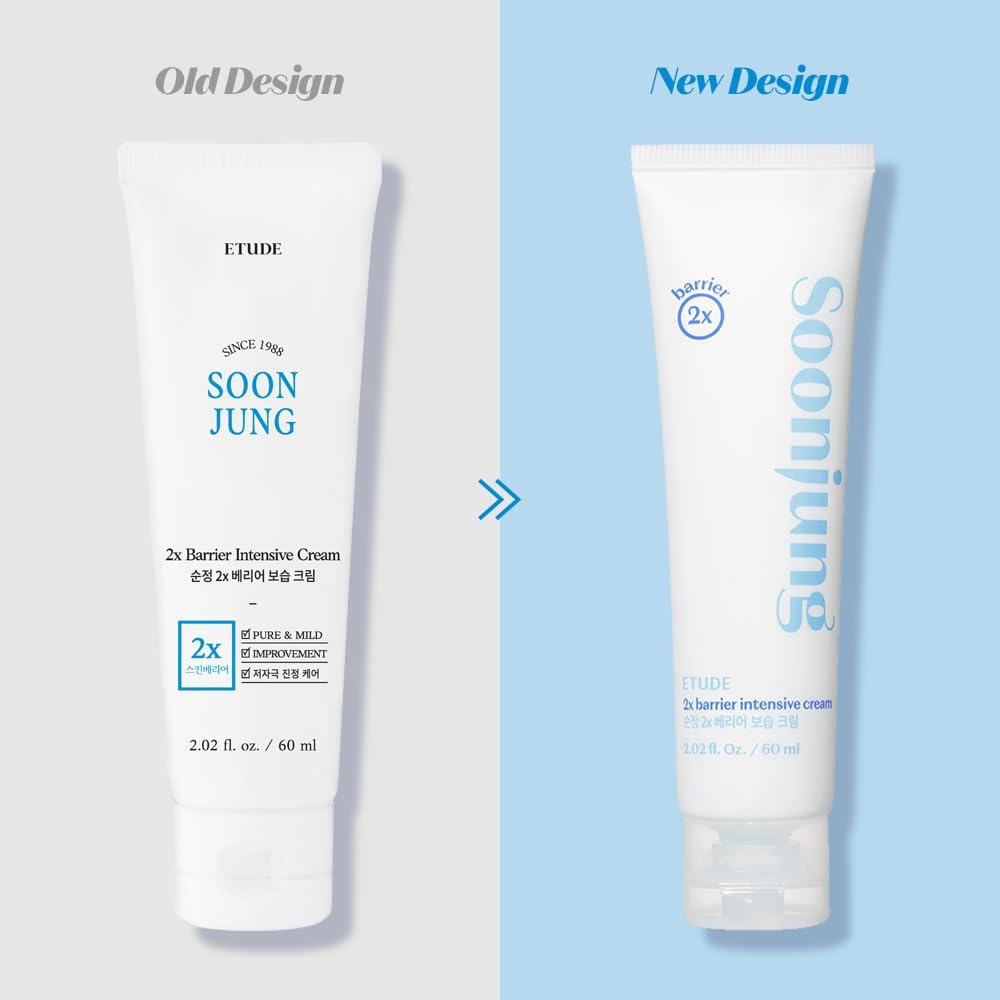 ETUDE SoonJung 2x Intensive Cream for Barrier Repair, Rich Moist, Madecassoside & Panthenol for Soothing, Face Moisturizer for Sensitive Skin, pH Balanced, Hypoallergenic, Korean Skin Care,2.02 Fl Oz