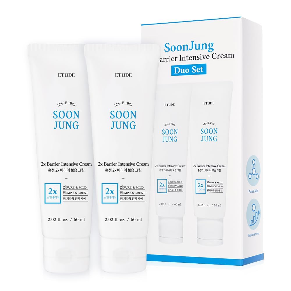 ETUDE SoonJung 2x Intensive Cream for Barrier Repair, Rich Moist, Madecassoside & Panthenol for Soothing, Face Moisturizer for Sensitive Skin, pH Balanced, Hypoallergenic, Korean Skin Care,2.02 Fl Oz