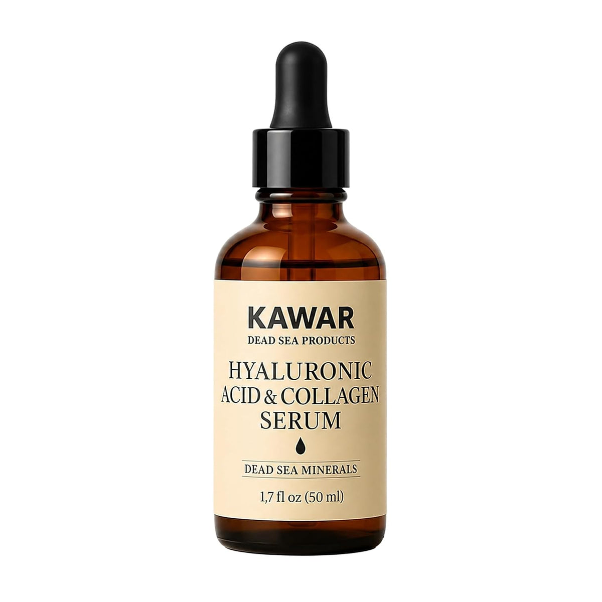 KAWAR Hyaluronic Acid Serum with Collagen & Dead Sea Minerals, 1.7 Fl Oz | Hydrating Face Serum for Women & Men with Rose Water, Frankincense, Vitamin E & B5 for a Plumper, Firmer, Smoother Look