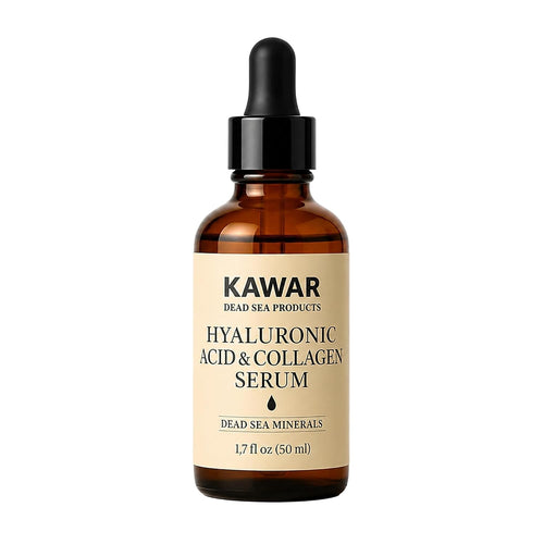 KAWAR Hyaluronic Acid Serum with Collagen & Dead Sea Minerals, 1.7 Fl Oz | Hydrating Face Serum for Women & Men with Rose Water, Frankincense, Vitamin E & B5 for a Plumper, Firmer, Smoother Look