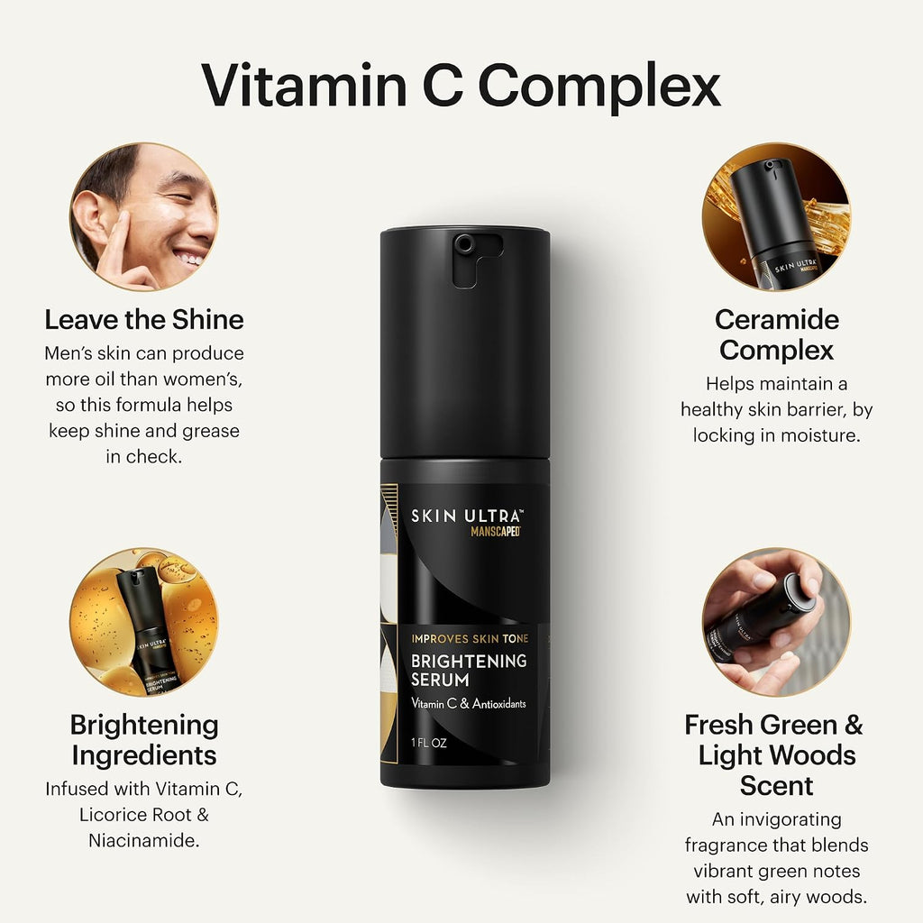 MANSCAPED® Skin Ultra™ Daily Regimen - Men's Skincare Routine Essentials with Face Wash, Face Moisturizer & Brightening Serum Formulated with A Ceramide Complex for Cleansing, Exfoliating & Hydration