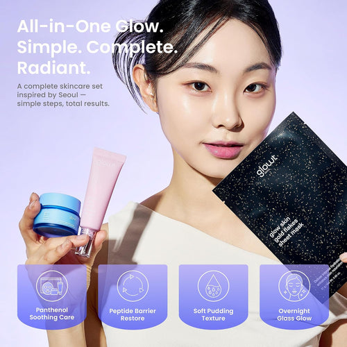 Glow Skin Trial Kit – Your Complete 3-Step Routine for Luminous, Hydrated Glass Skin | Hydro Cream + Primer Serum + Gold Flakes Mask Set